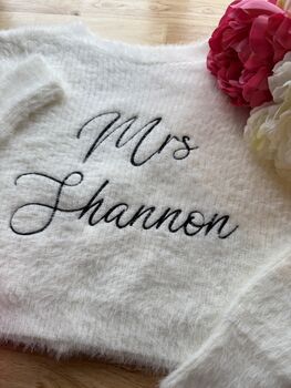 Custom Embroidered Mrs Design Wedding Cardigan, 2 of 4