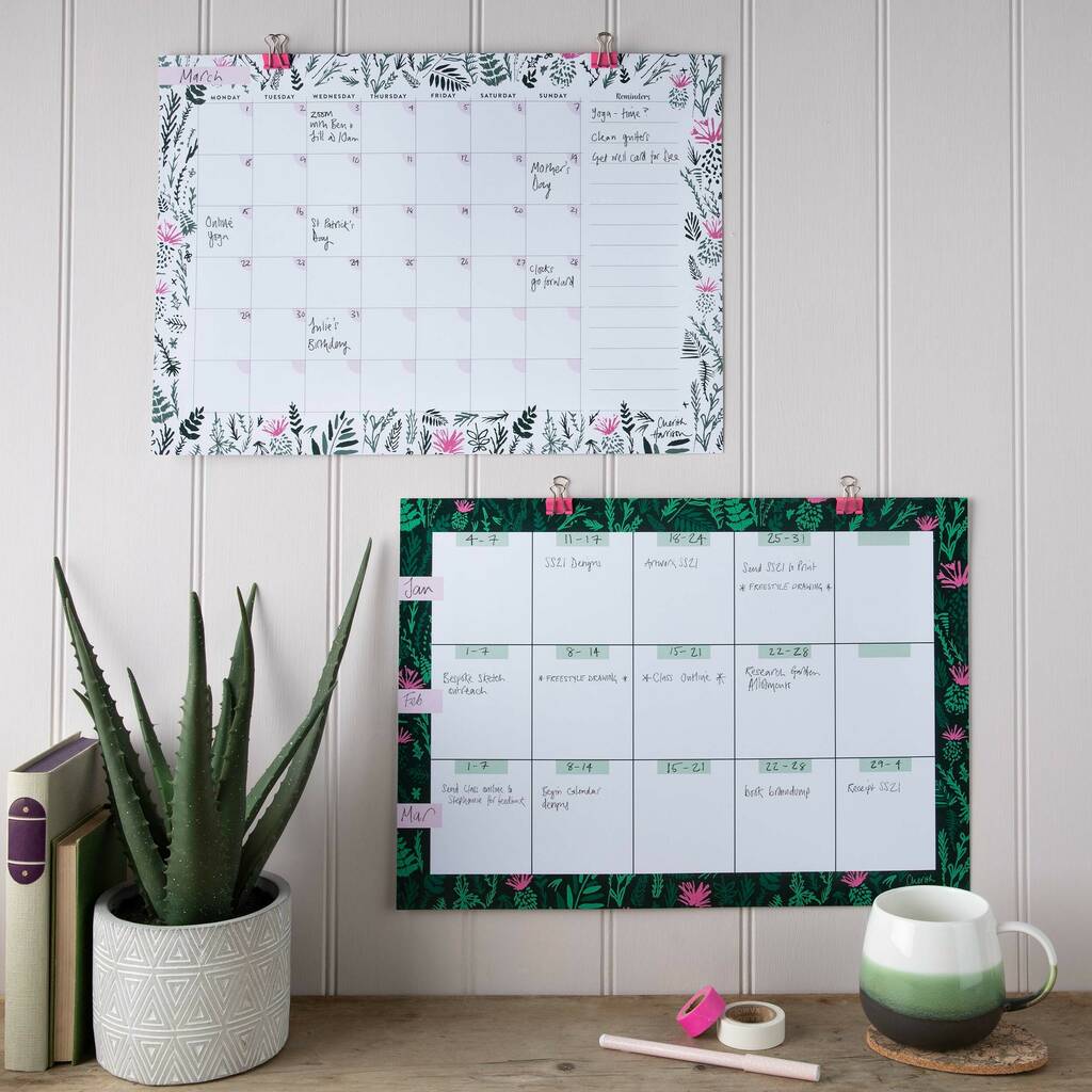 A3 Floral Monthly Wall Calendar And Goal Planner By Cherith Harrison