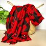 Bold Red Poppy Print Frayed Scarf In Black, thumbnail 1 of 3