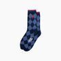 Embroidered Lobster Argyle Combed Cotton Socks In Navy Blue, thumbnail 3 of 4