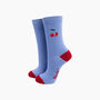 Embroidered Cherries Combed Cotton Socks In Blue, thumbnail 1 of 4