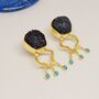 Black Agate, Turquoise Gold Earrings, thumbnail 2 of 7