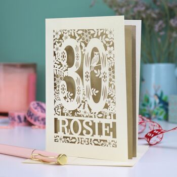 Personalised 30th Birthday Card Papercut Woodland Design, 2 of 6