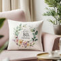'80 And Fabulous' Personalised Birthday Cushion With Birth Flowers, thumbnail 1 of 7