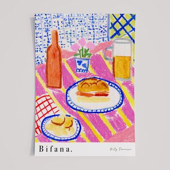 Bifana And Beer Portuguese Cafe Table Scene Art Print, 3 of 5