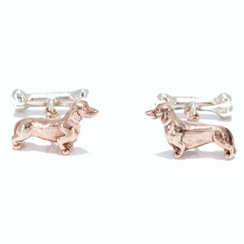 Dachshund Cufflinks In 9ct Rose Gold And 9ct White Gold, 3 of 4