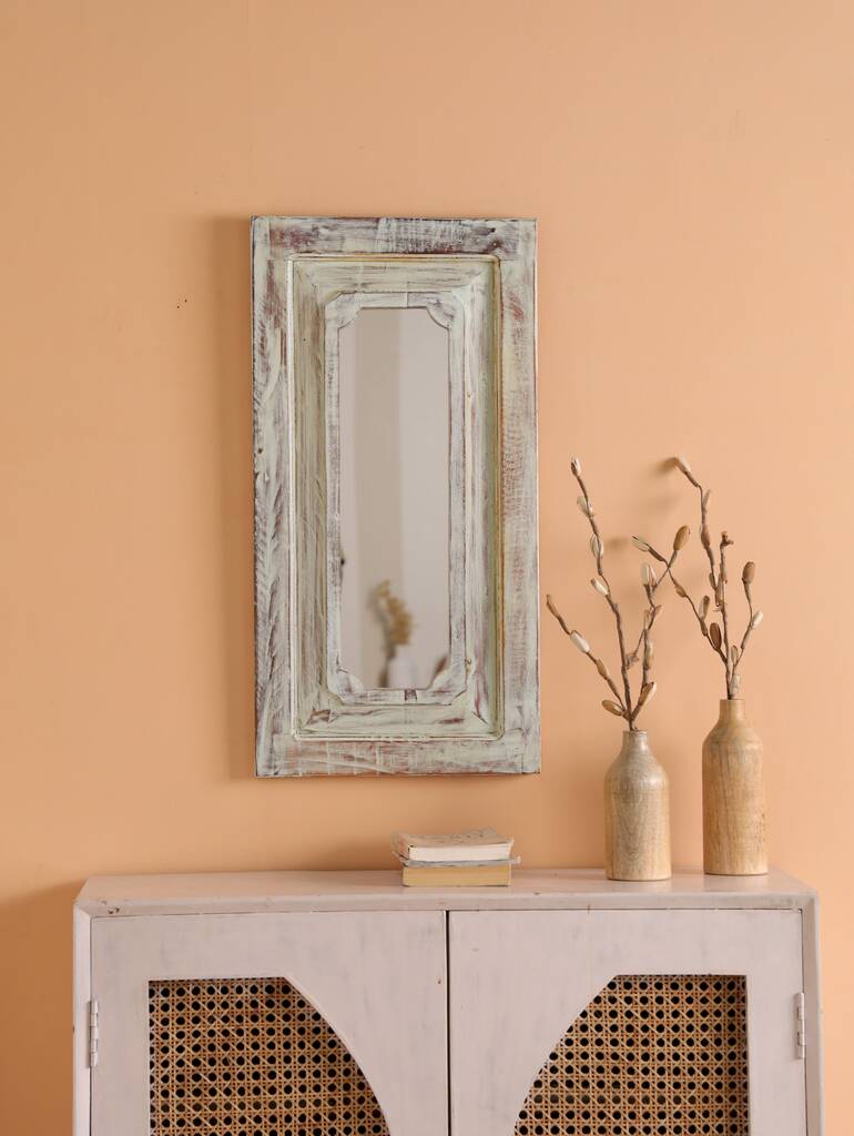 Rectangular Mirror Reclaimed Wood Teal Green, 1 of 9
