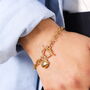 Stainless Steel T Bar Heart Charm Bracelet In Gold Plating, thumbnail 3 of 6