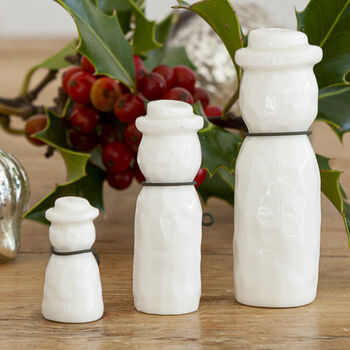 Set Of Ceramic Snowmen' Christmas Decoration, 3 of 3