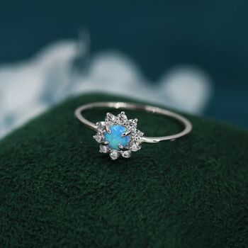 Blue Opal Cz Halo Ring In Sterling Silver, 3 of 10