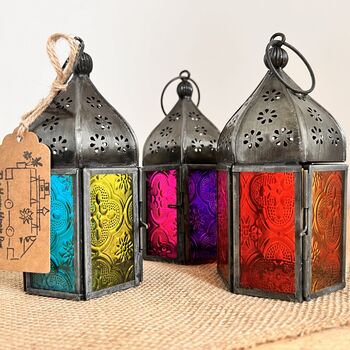 Handmade Moroccan Style Lantern Orange Blue And Purple, 3 of 8