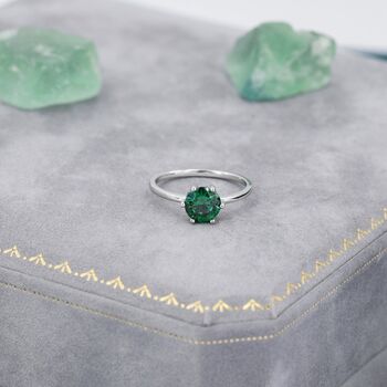 Sterling Silver One Carat Emerald Green Cz Brilliant Cut Ring, 6 of 12