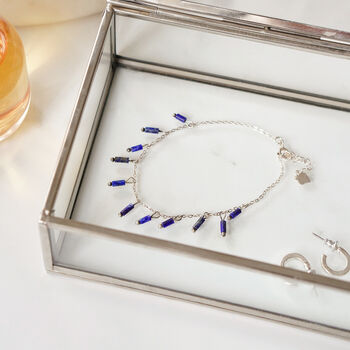 925 Sterling Silver Lapis Lazuli Charm Dropper Bracelet, 2 of 4