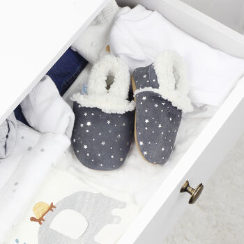 Dotty Fish Silver Stars Soft Suede Baby And Toddler Slippers, 6 of 8