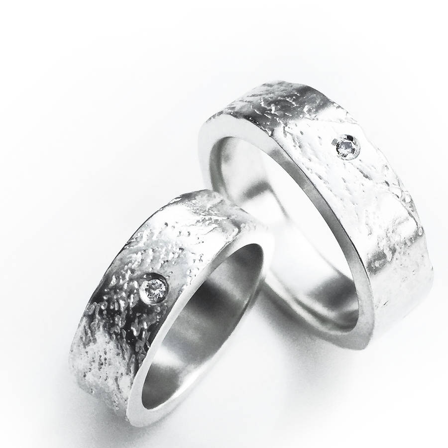 Silver Concrete Ring Set With A 2mm Diamond, 1 of 3