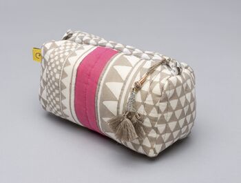 Block Print Sankari Design Pink Cotton Makeup Bag, 3 of 6