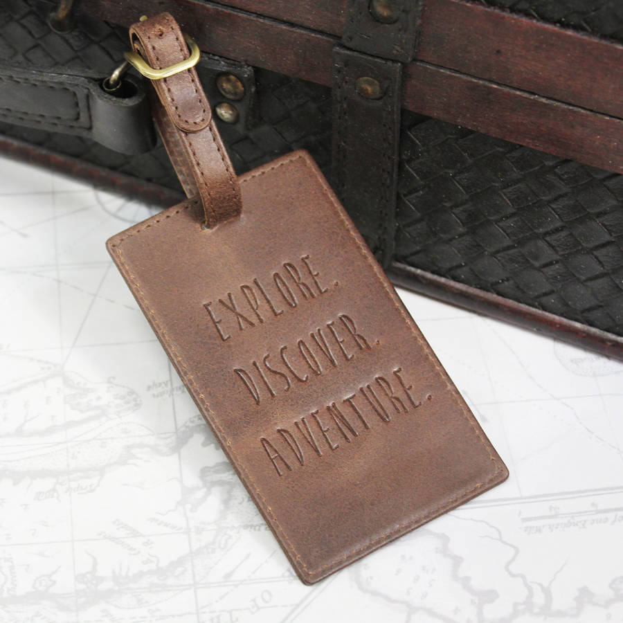 personalised vintage adventure leather luggage tag by the british belt ...