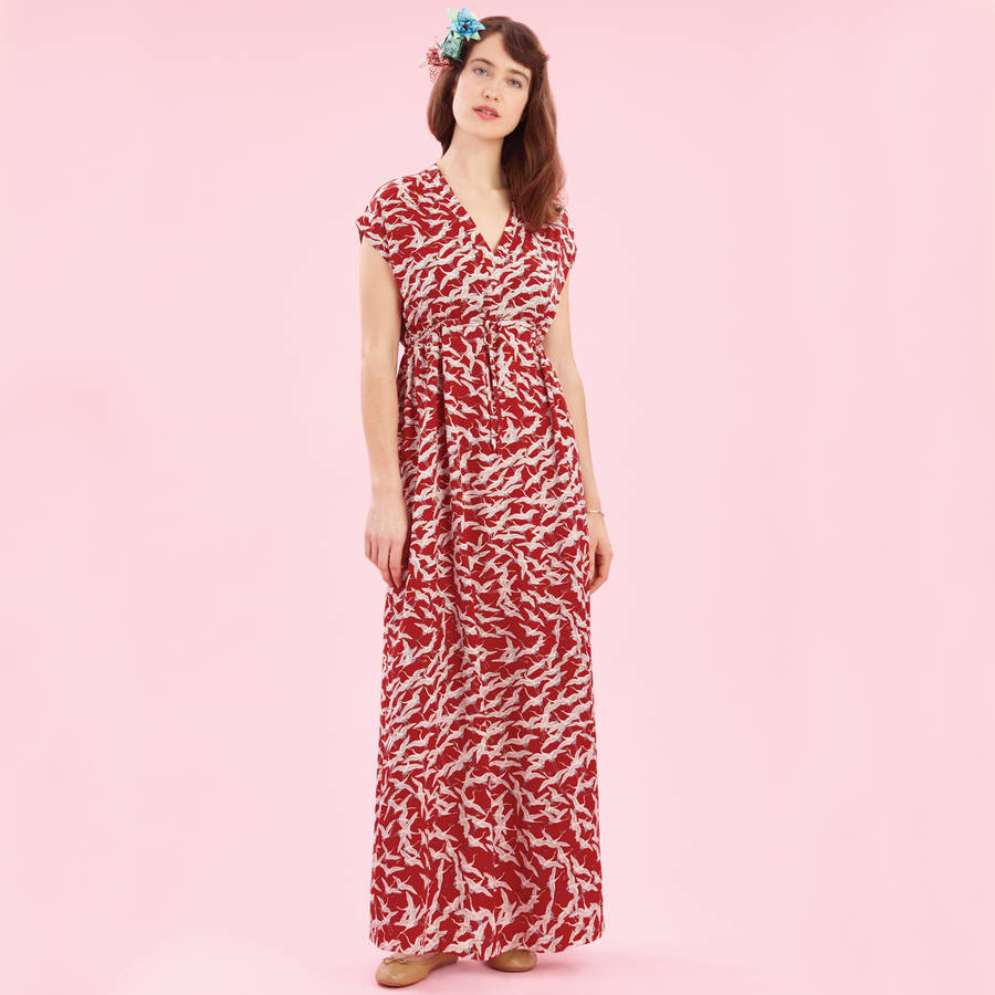 Maxi Dress In Ruby Stork Crepe, 1 of 3