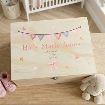 Personalised Pink Garland New Baby Keepsake Box, 2 of 10