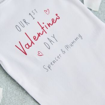 Personalised Our 1st Valentine's Day Bodysuit In White, 2 of 3