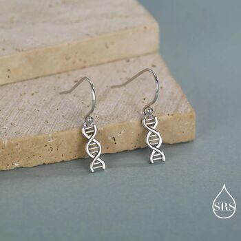 Dna Molecular Structure Drop Hook Earrings In Sterling Silver, 2 of 11