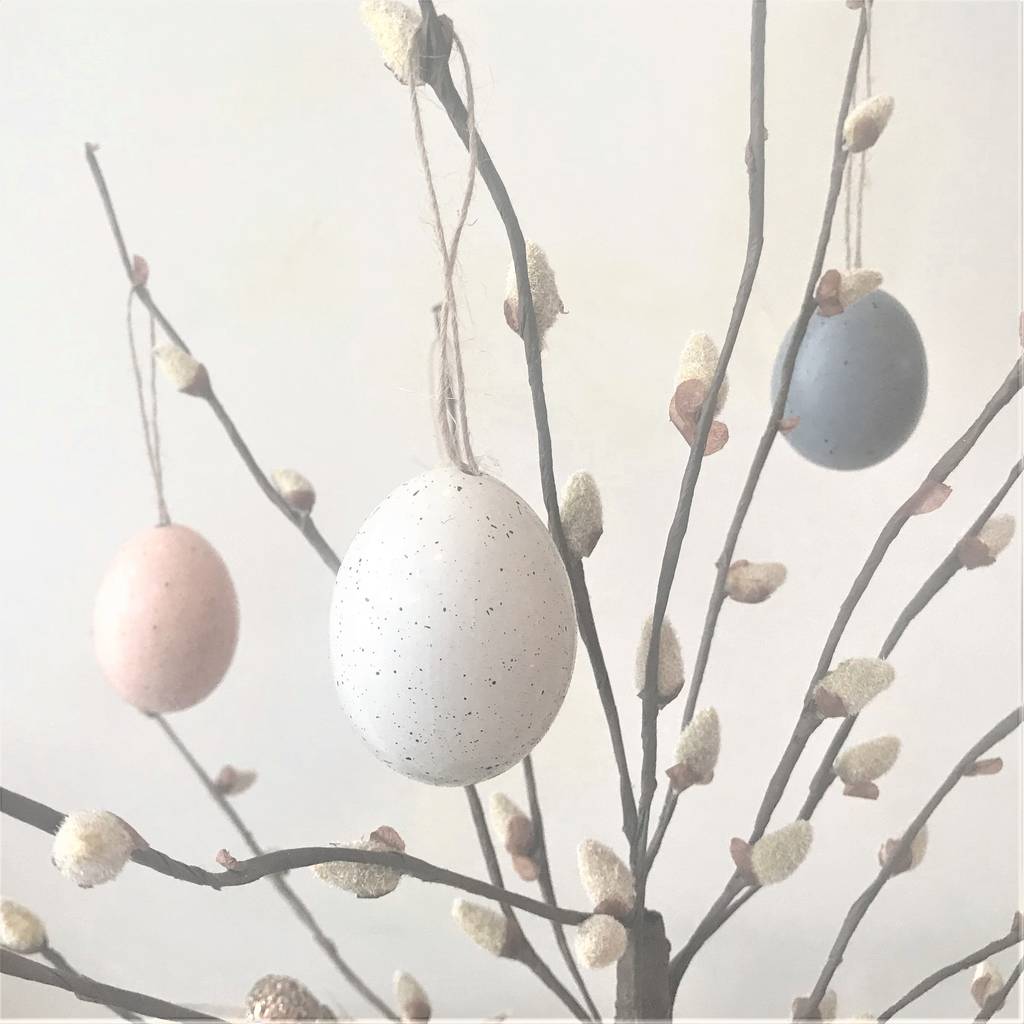Six Grey And Blush Hanging Easter Eggs By Ella James