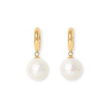 Credo Gold Hoop Earrings With Baroque Freshwater Pearls, 2 of 3