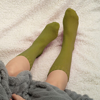 Ribbed Cuff Women's Bed Socks – Green, 2 of 4