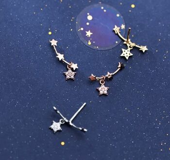 Rose And Silver Star Climber Earrings, 3 of 5