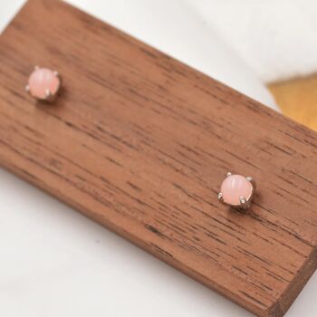 Sterling Silver Pink Opal Tiny Stud Earrings, 6 of 12