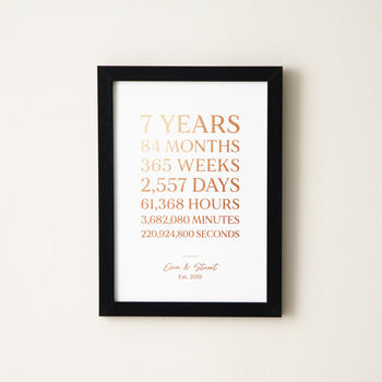 Seven Years Together Foiled Copper Anniversary Timeline Print, 3 of 4