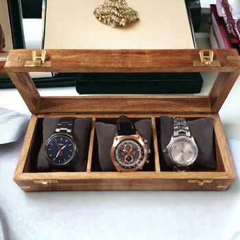 Wooden Watch Box For Four Time Pieces Personalised, 6 of 6