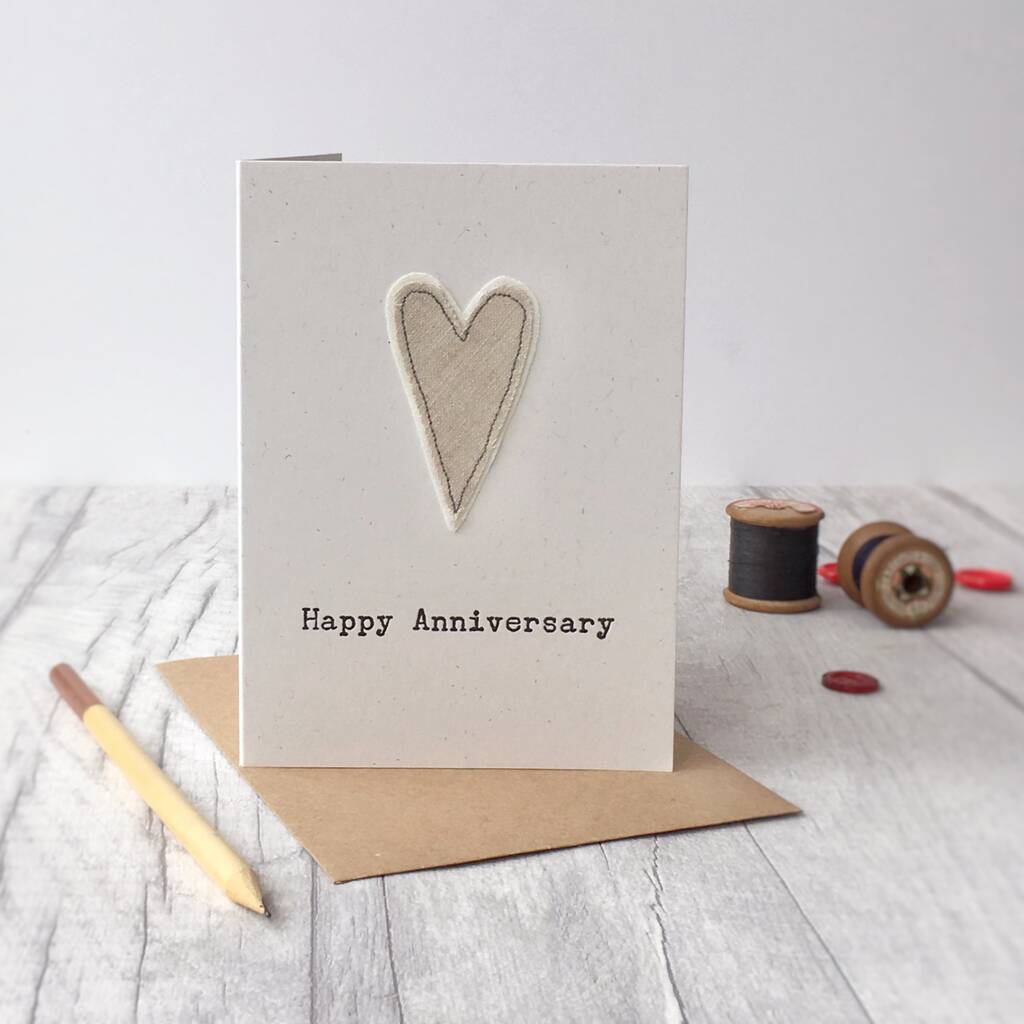 Embroidered Linen Heart Anniversary Card, 1 of 2