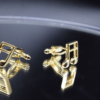 Music Note Gold Cufflinks Gift For Musicians 316 L Stainless Steel, 3 of 6
