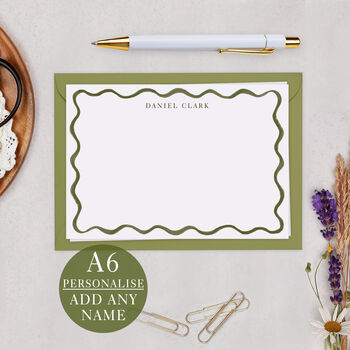 Personalised Green Wavy Note Cards A6 Notecard Set, 3 of 5