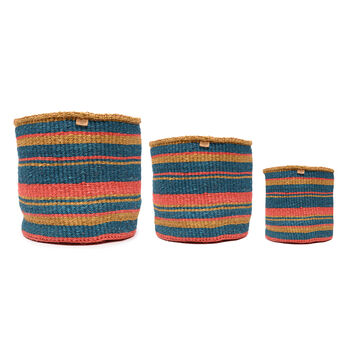 Kamata: Teal, Gold And Red Stripe Woven Storage Basket, 2 of 6