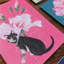 Black And White Cat And Flower Card, thumbnail 2 of 2