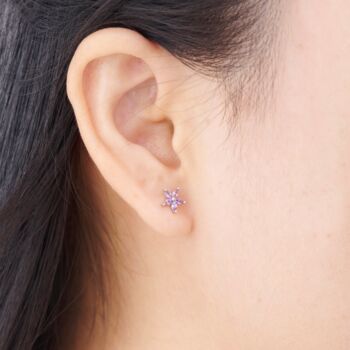 Amethyst Birthstone Flower Stud Earrings, 925 Sterling Silver, 3 of 8