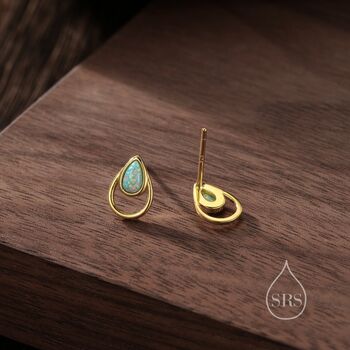 Aqua Green Opal Droplet Stud Earrings Sterling Silver, 2 of 11
