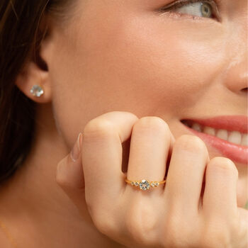 Sky Blue Topaz Five Stone Ring In Sterling Silver And Gold, 8 of 12