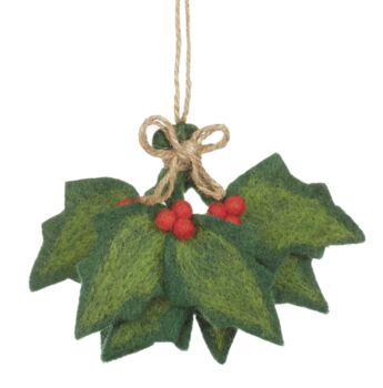 Handmade Felt Holly Sprig Christmas Hanging Decoration, 2 of 2