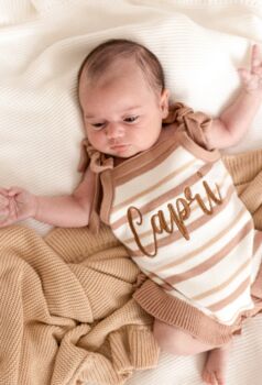 Striped Personalised Embroidered Summer Baby Romper, 2 of 5
