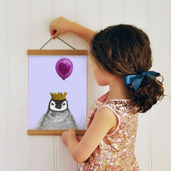 Baby Penguin With Balloon Personalised Children's Print, 3 of 7