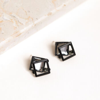 Black 3D Square Crystal Stud Earrings, 3 of 3