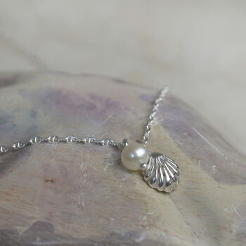 Silver Shell And Pearl Necklace For Good Luck, 2 of 5