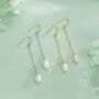 Sterling Silver Genuine Oval Freshwater Pearl Drop Hook Earrings, thumbnail 5 of 11