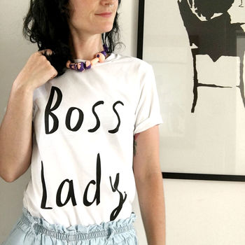 Boss Lady T Shirt In White Or Bright Pink, 7 of 9