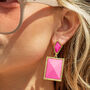 Two Tier Matte Jewel Border Earrings In Bright Pink, thumbnail 1 of 2