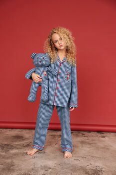 Momo Kids Check Pyjama Set With Matching Teddy Bear, 5 of 7