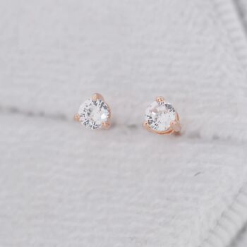 Sterling Silver Tiny Three Prong Cz Stud Earrings, 6 of 12